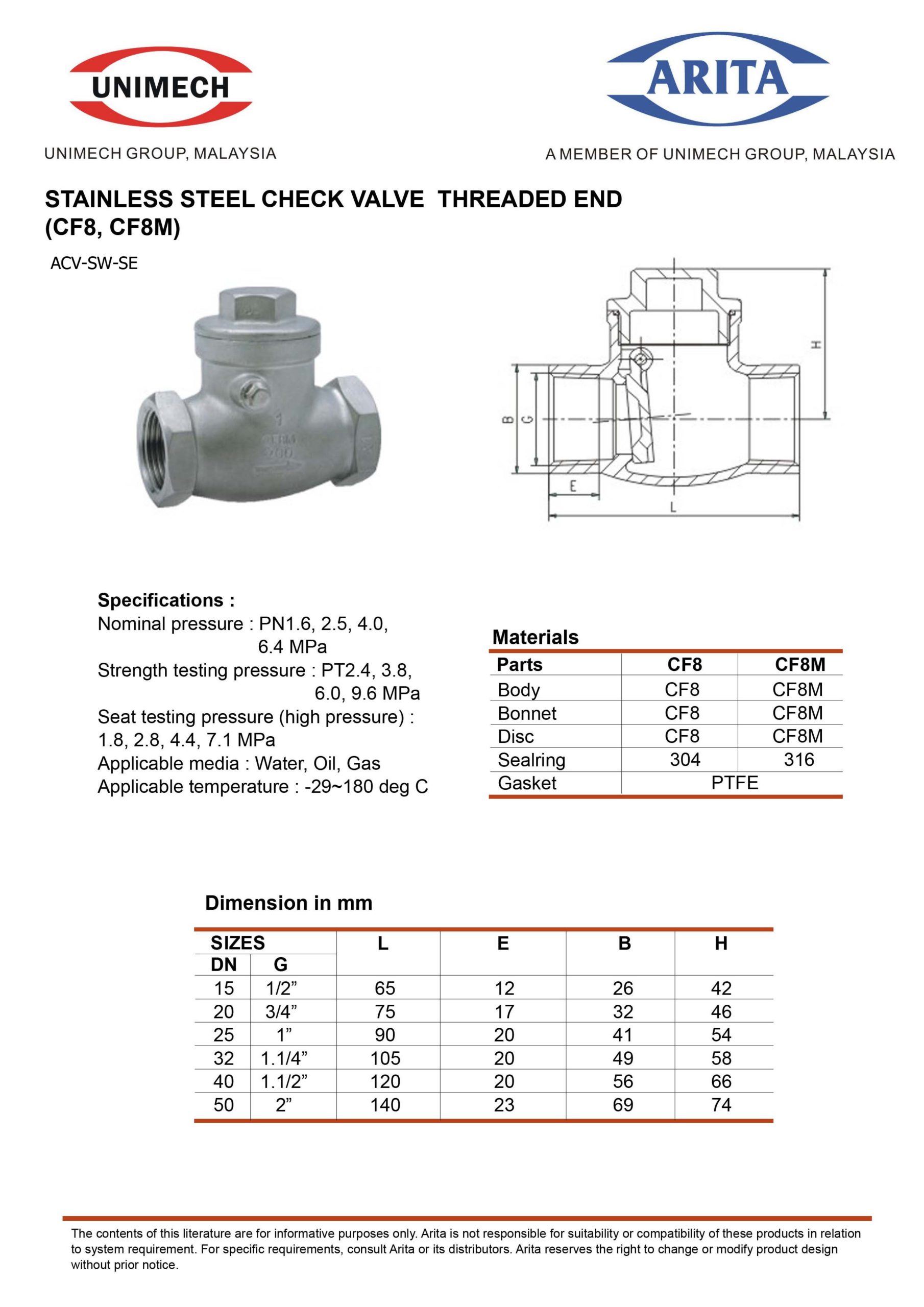 VAN MỘT CHIỀU INOX ARITA